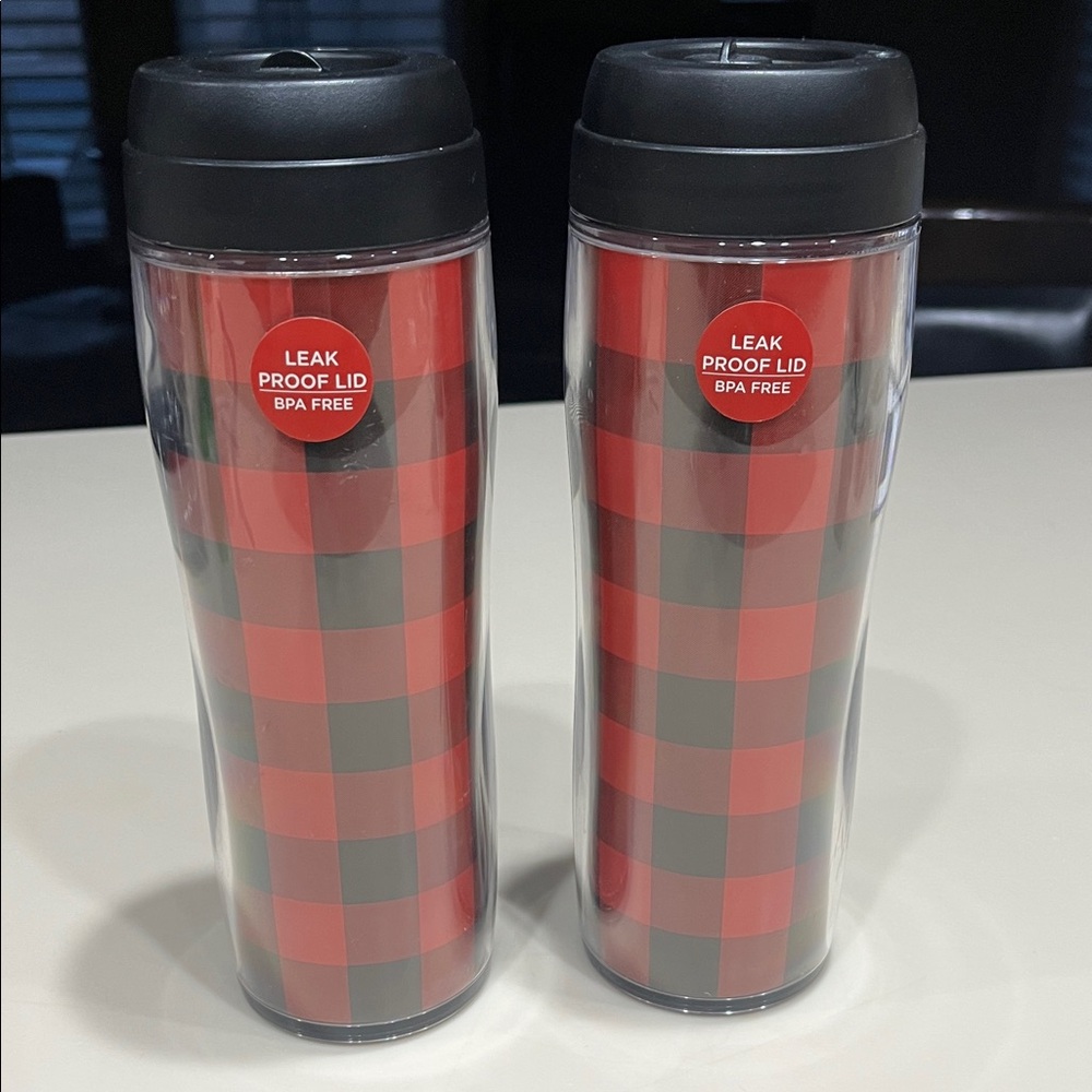 Plaid Leak-Proof Thermos - Black and Red